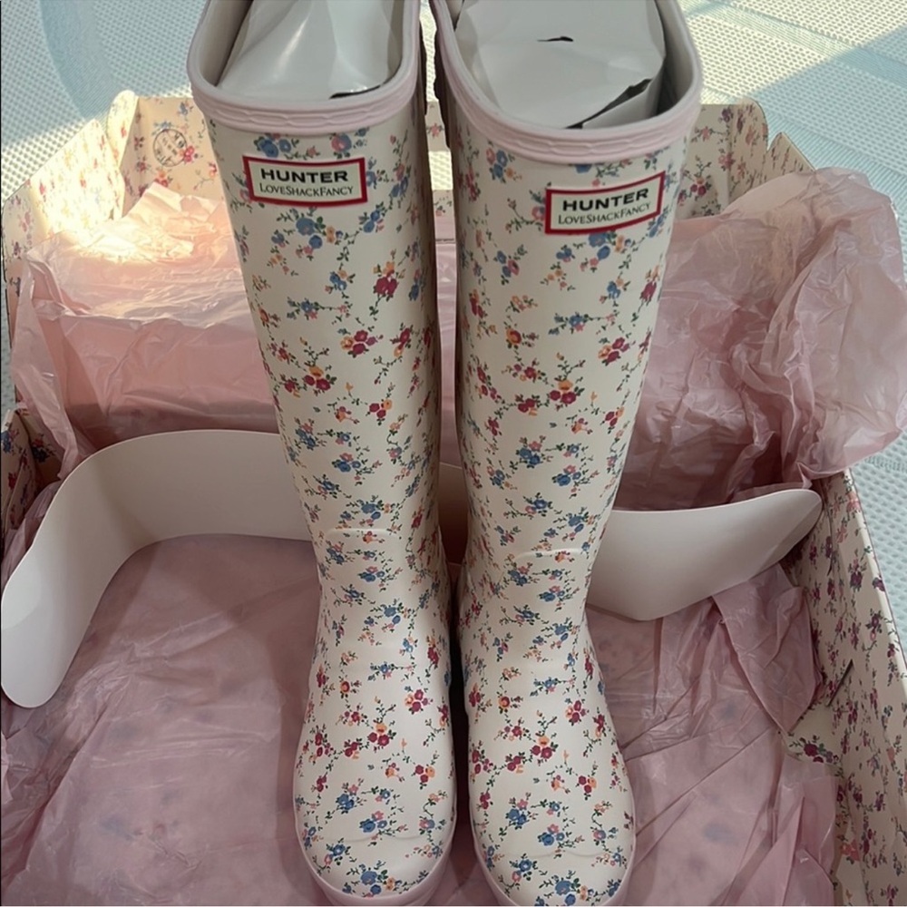 ✨🎀Loveshackfacy X Hunter boots Floral Pink white Rain Boots - Picture 4 of 10